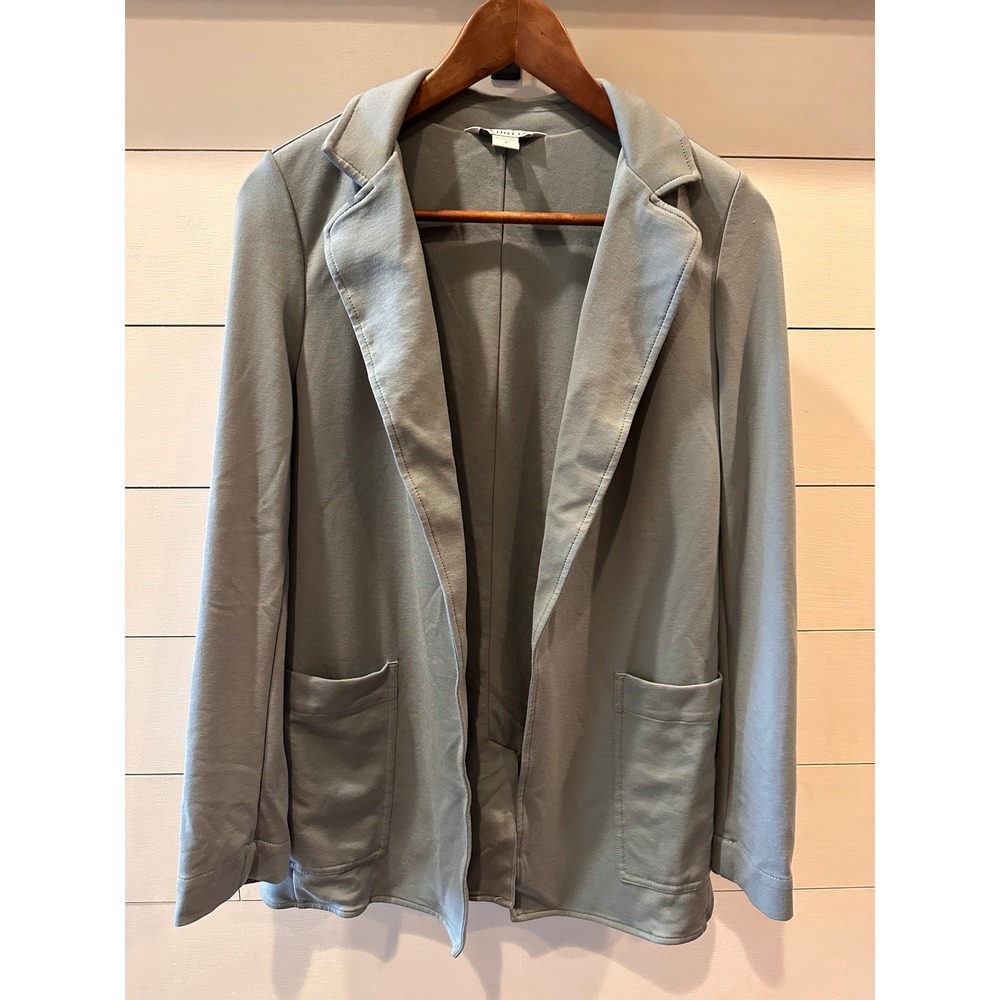 Athleta Eastbound Blazer Sage Green Open Front Knit Jacket Size 4 Tencel Blend
